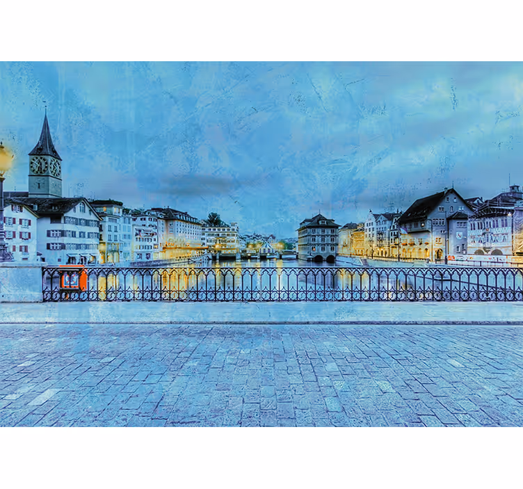 City wall mural zurich riverside view - TenStickers