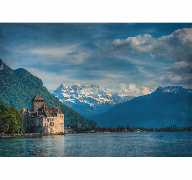Landscape wall mural mountainous castle view - TenStickers