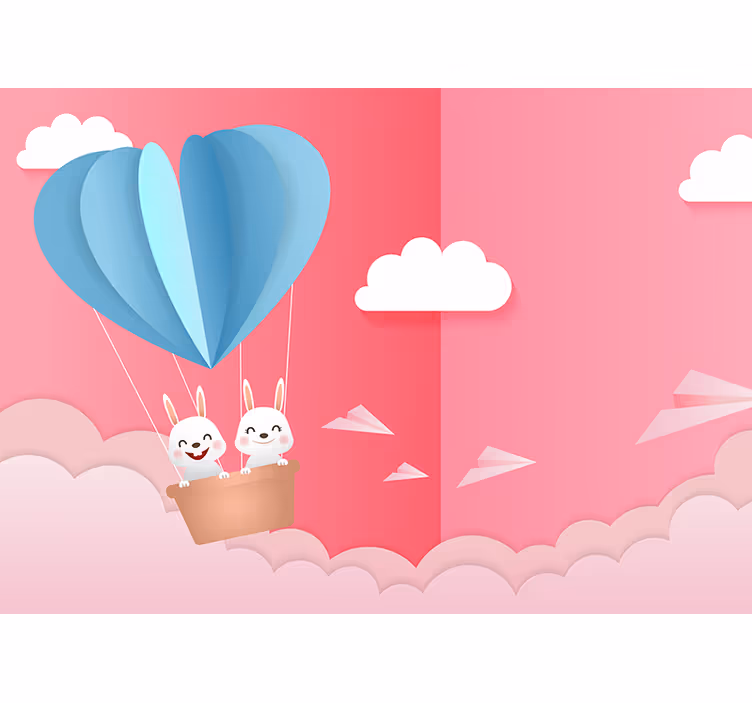 Love wall mural with balloons and bunnies - TenStickers