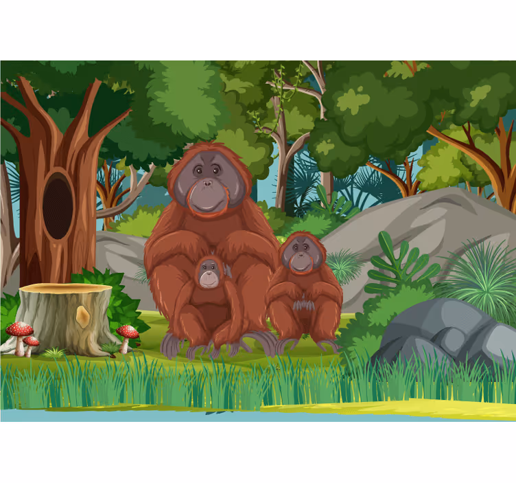 Animal wall mural orangutan family scene - TenStickers