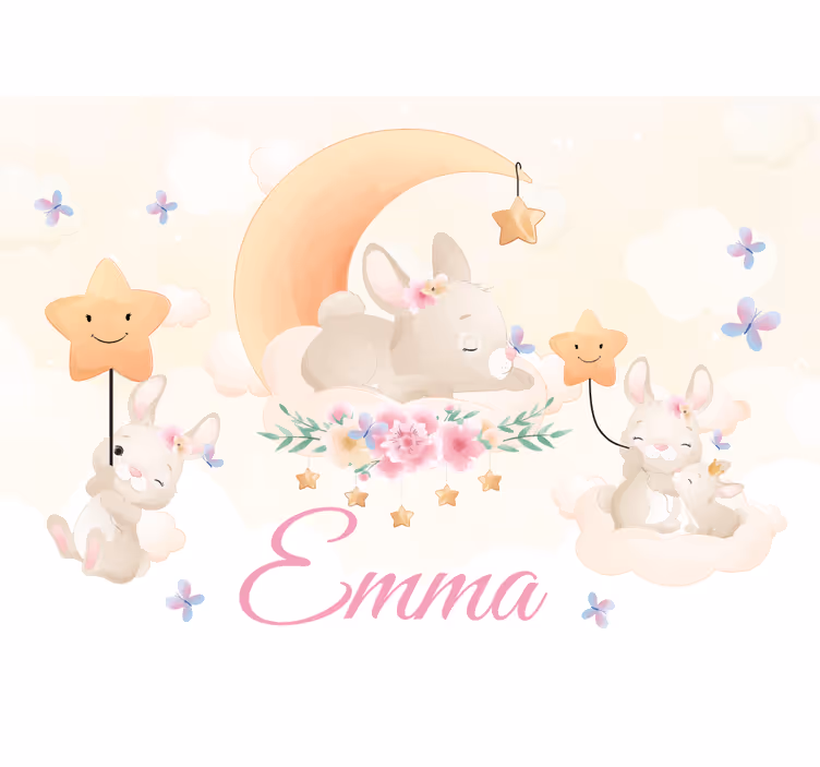 Kids wall mural bunny moon and stars - TenStickers