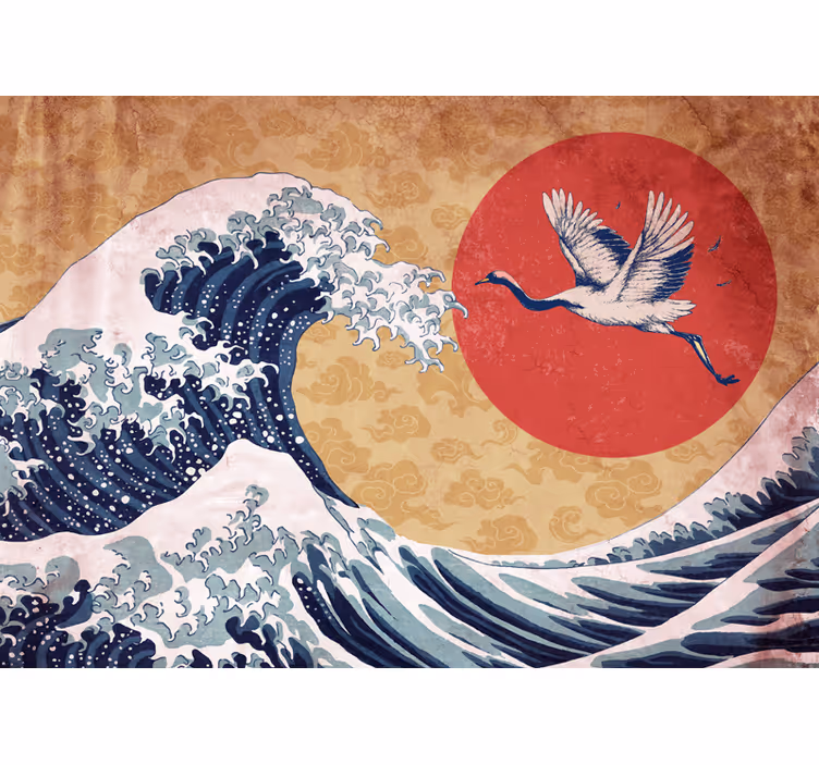 Nature wall mural cresting wave crane - TenStickers