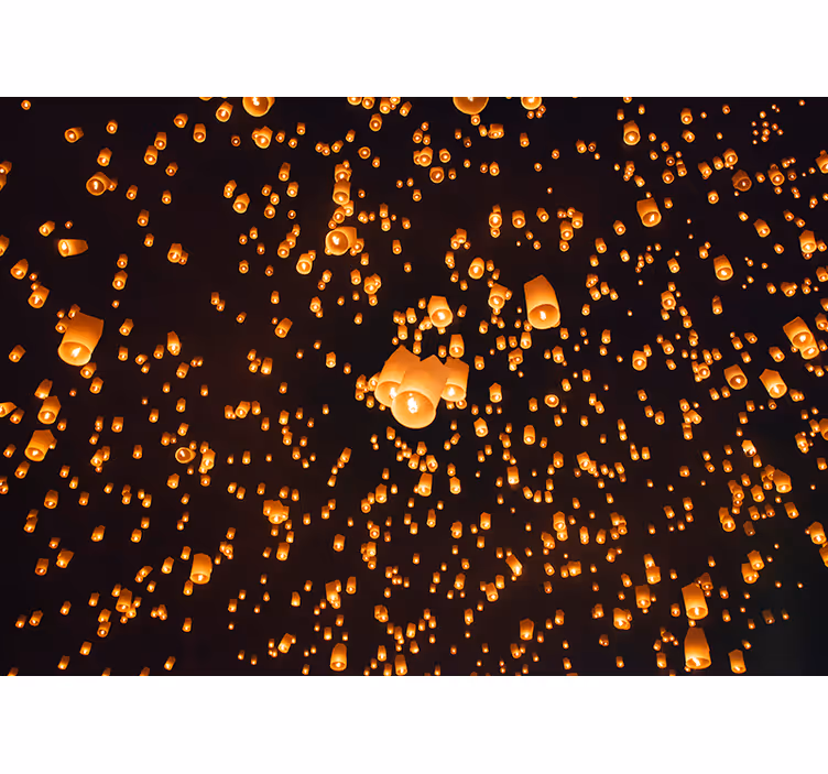 Floating lanterns festival hallway wall mural - TenStickers