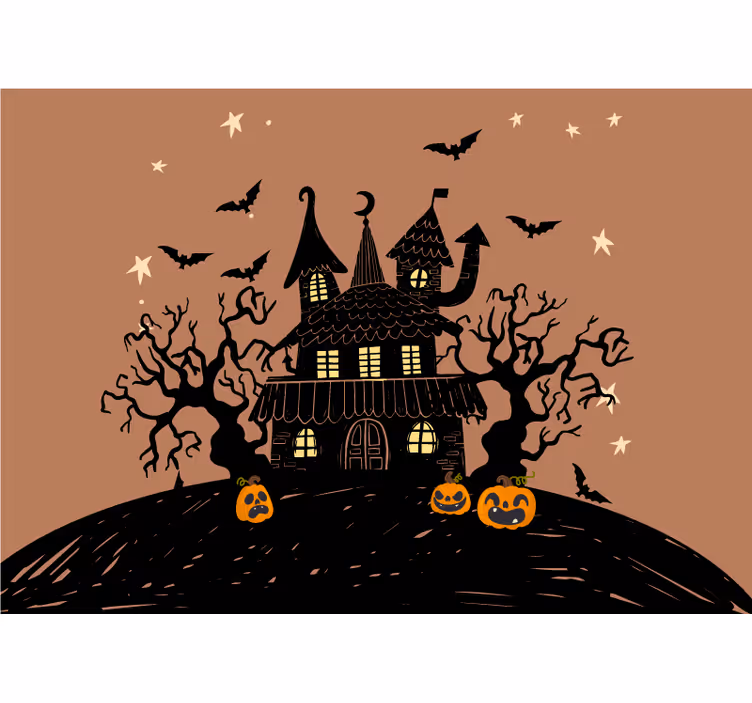 Halloween wall mural haunting pumpkin castle - TenStickers