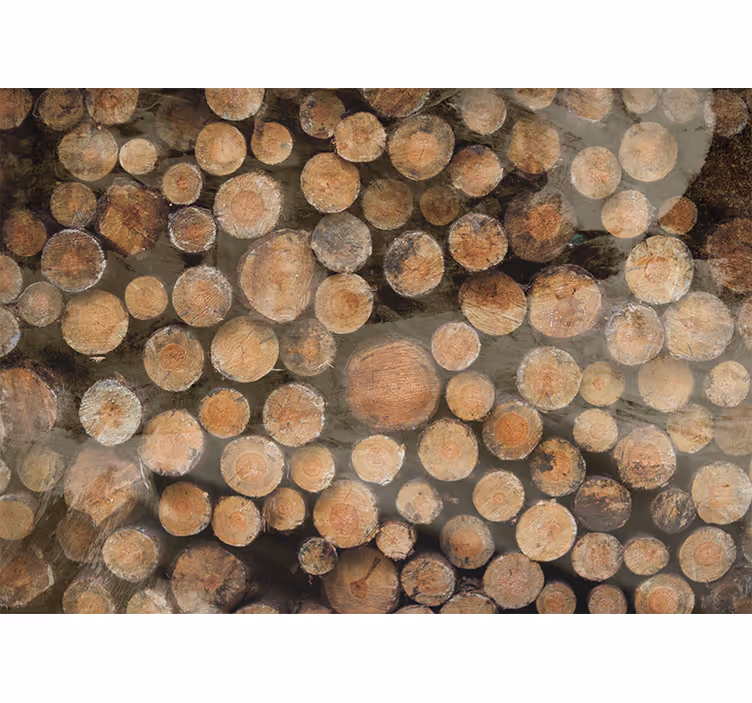 Textured wall mural wooden log arrangement - TenStickers