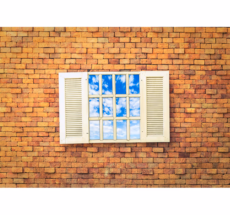 Stone wall mural open window perspective - TenStickers