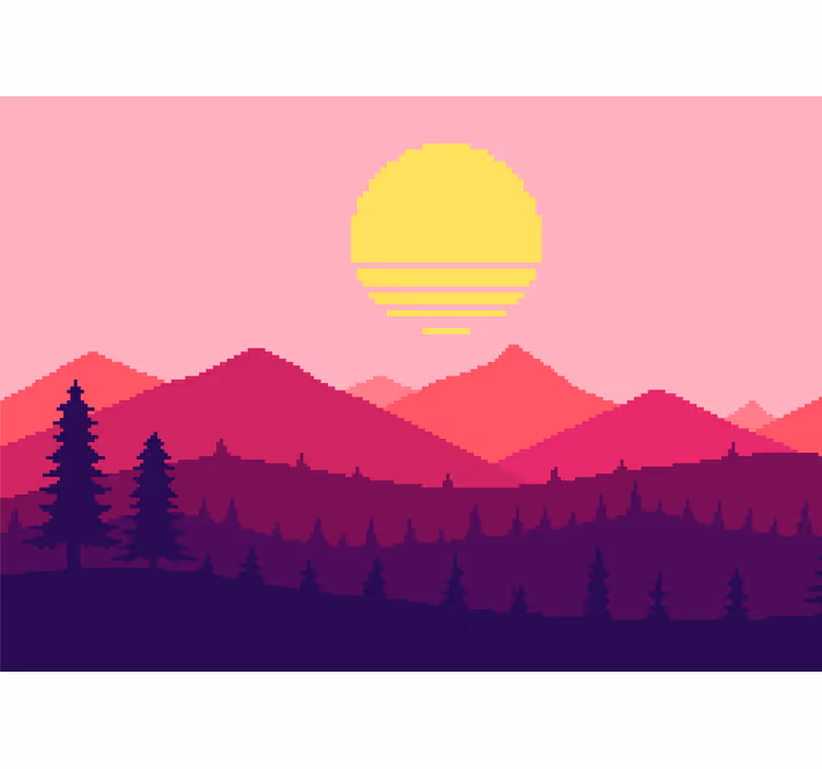 Landscape wall mural pixelated mountain sunset - TenStickers
