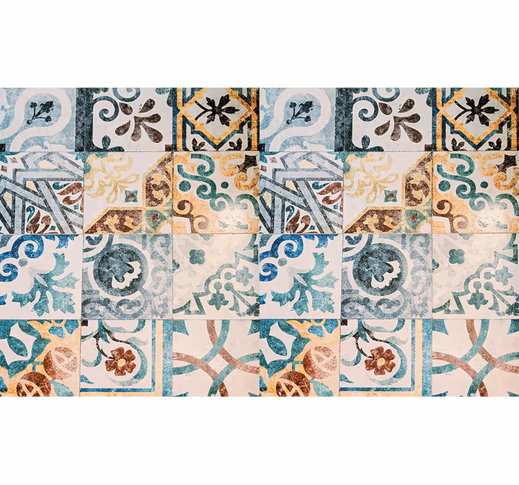 Textured wall mural with detailed tile designs - TenStickers
