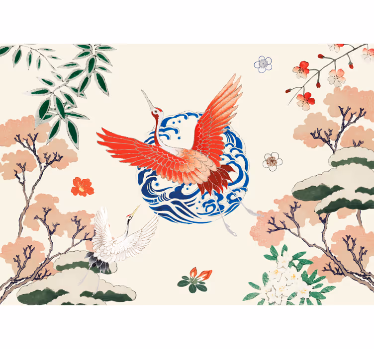 Painted asian zen bird vintage wall mural - TenStickers