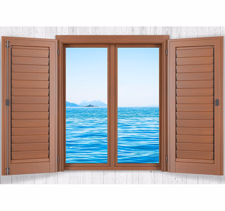Tranquil window view sea animals wall mural - TenStickers
