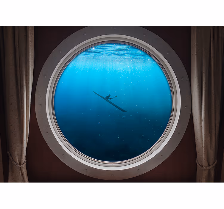 Sea animals wall mural underwater kayaking scene - TenStickers