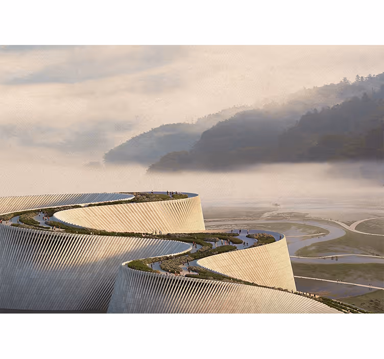 Curved architectural form landscape wall mural - TenStickers