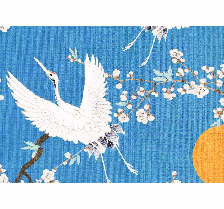 Lion wall mural graceful crane blossoms - TenStickers