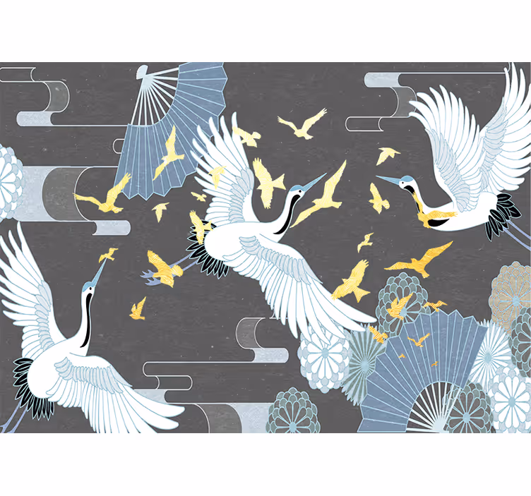 Oriental bird white and grey wall mural - TenStickers