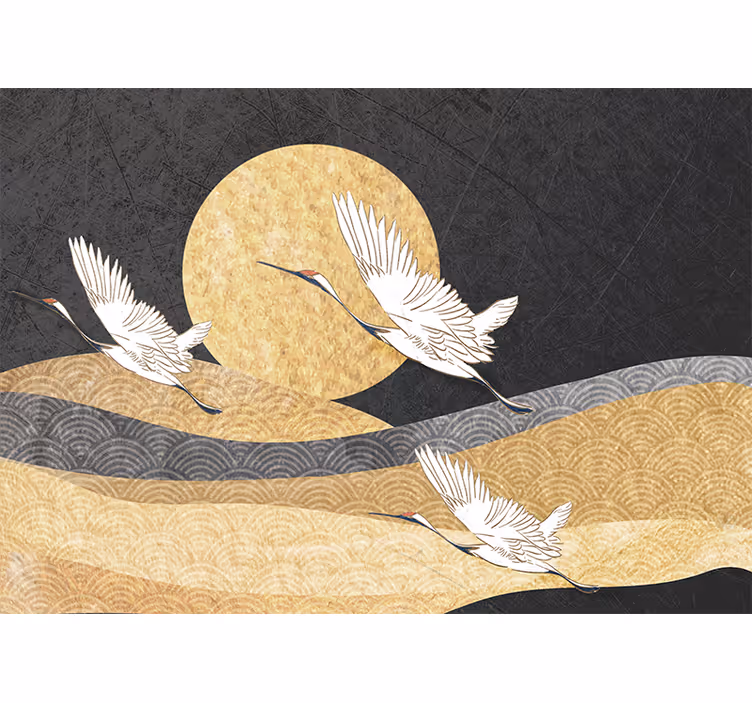 People wall mural cranes flying under the moon - TenStickers