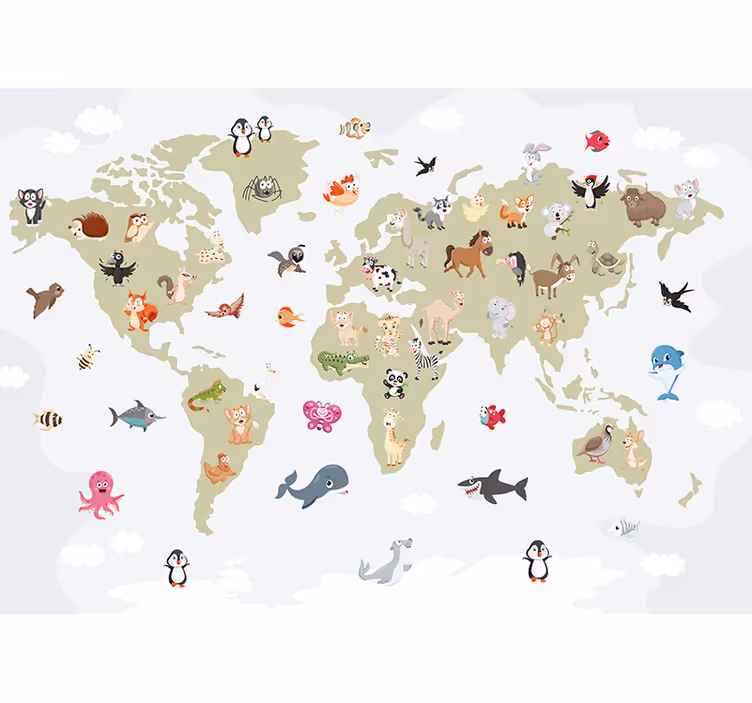 Animal wall mural creatures of the world map - TenStickers