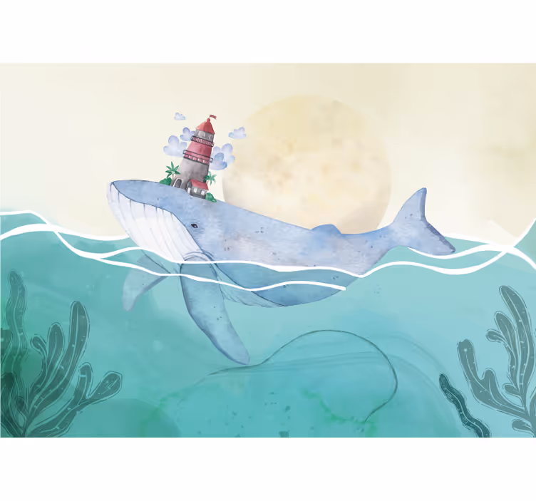Animal wall mural whale with lighthouse - TenStickers