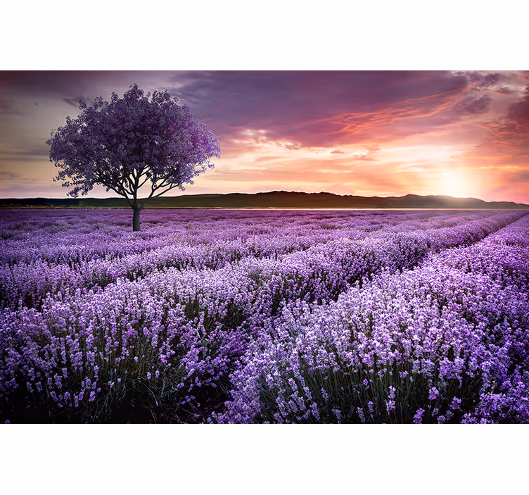 Purple fantasy tree with flowers wall mural - TenStickers
