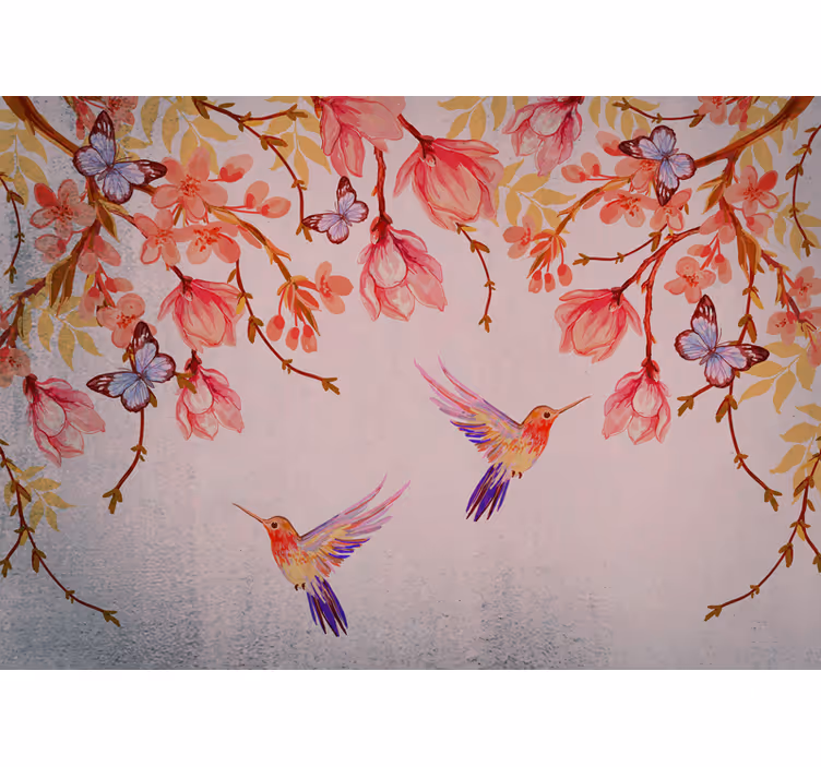 Hummingbirds and blossoms flower wall mural - TenStickers