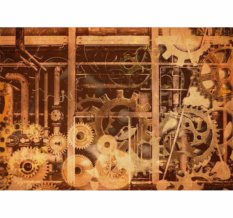 Retro 3D Industrial Pipes Gold wall mural - TenStickers