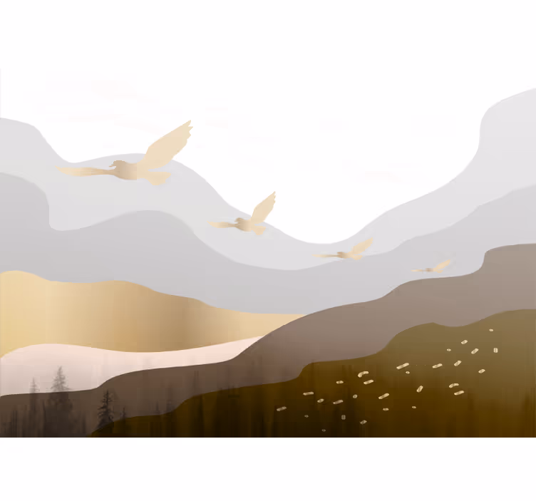 Nature wall mural flying birds silhouettes - TenStickers