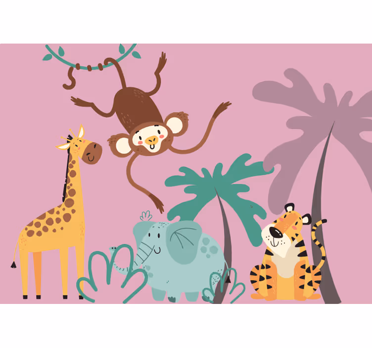 Animal wall mural playful jungle companions - TenStickers