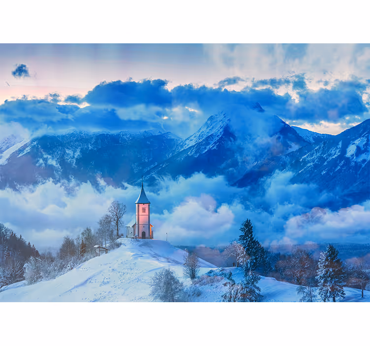 Snowy mountain scene landscape wall mural - TenStickers
