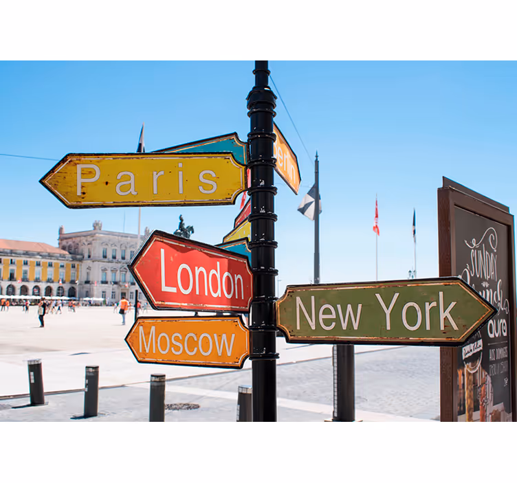 Travel Direction Signpost city wall mural - TenStickers