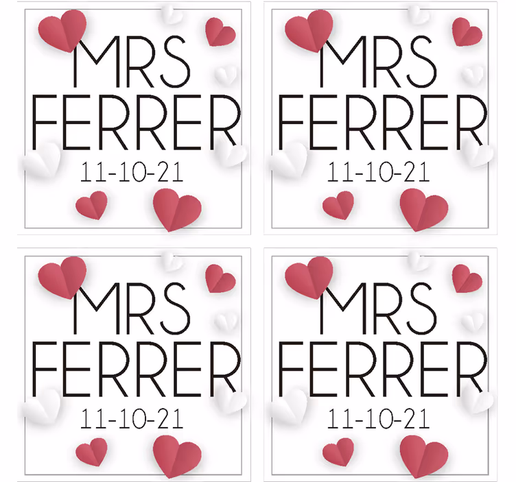 Custom wedding coaster with hearts - TenStickers