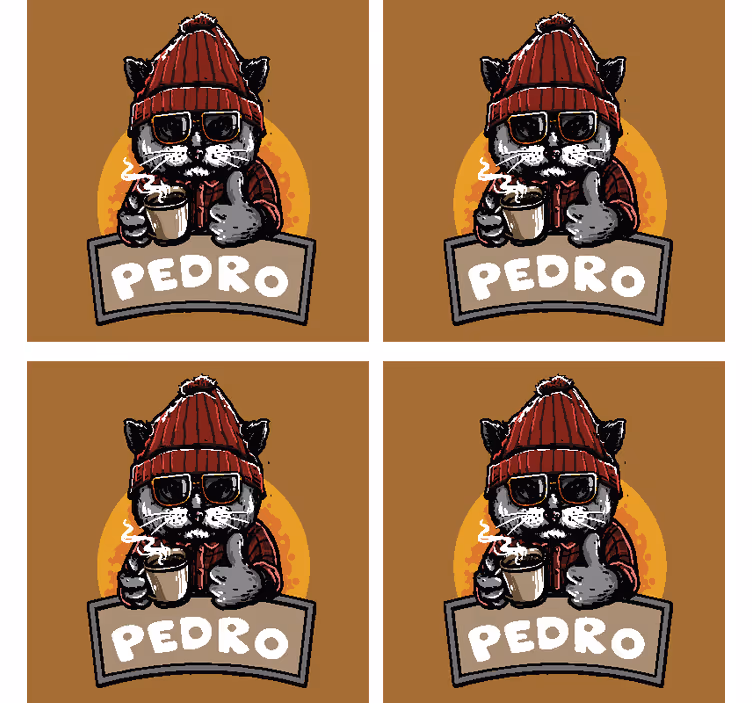 Geek coasters cool cat holding coffee - TenStickers