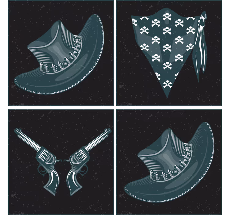 Geek coasters with crossed revolvers and bandana - TenStickers