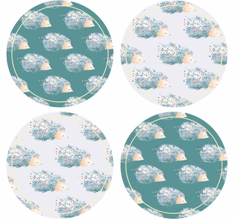Modern coasters hedgehogs in floral settings - TenStickers