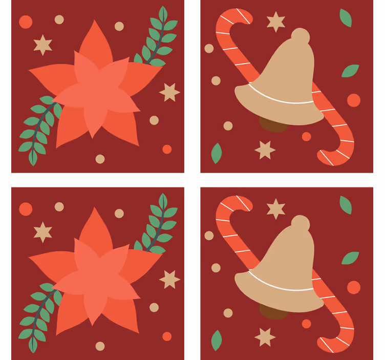 Christmas coaster with poinsettia and bell design - TenStickers