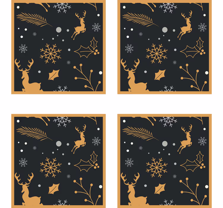 Christmas coaster with gold reindeer and snowflakes - TenStickers