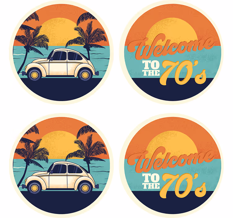 Vintage coasters retro coastal scene - TenStickers