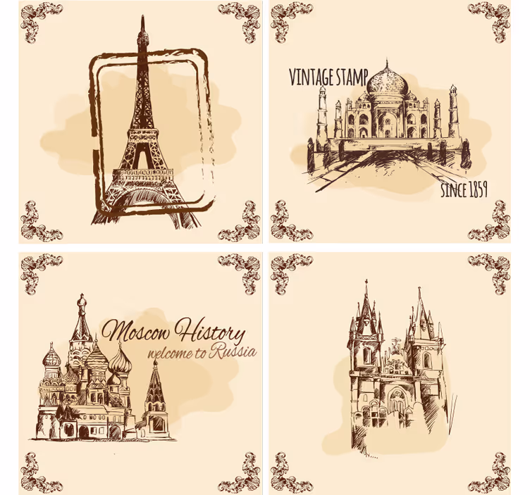 Vintage coasters historic landmark designs - TenStickers