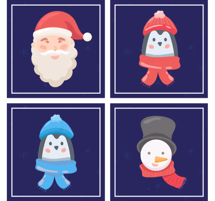 Christmas coaster featuring santa and snowmen faces - TenStickers