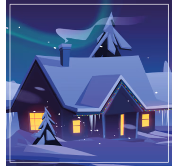 Christmas coaster snowy cabin with lights - TenStickers