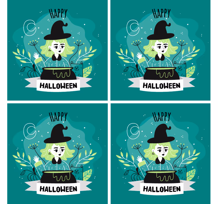 Halloween coasters witch with cauldron design - TenStickers