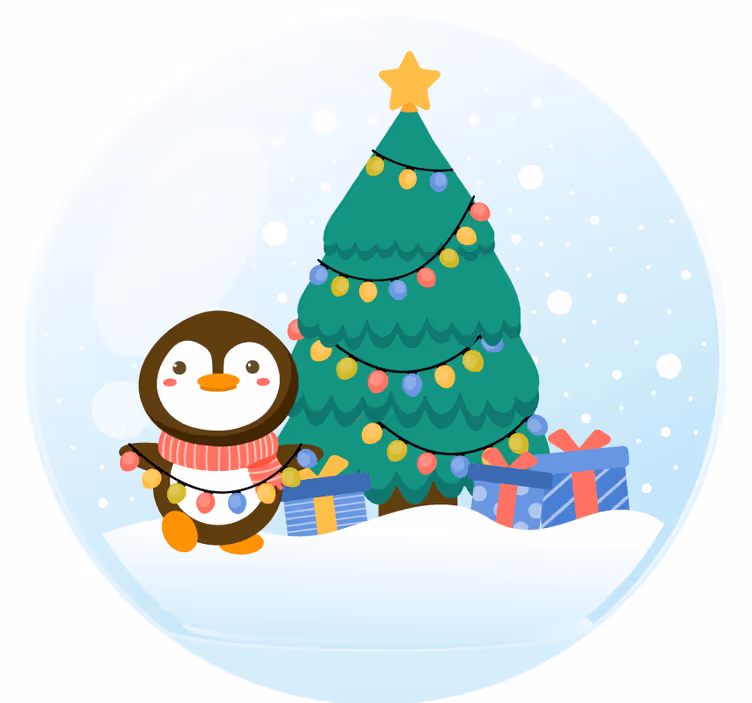 Christmas coaster penguin and christmas tree - TenStickers