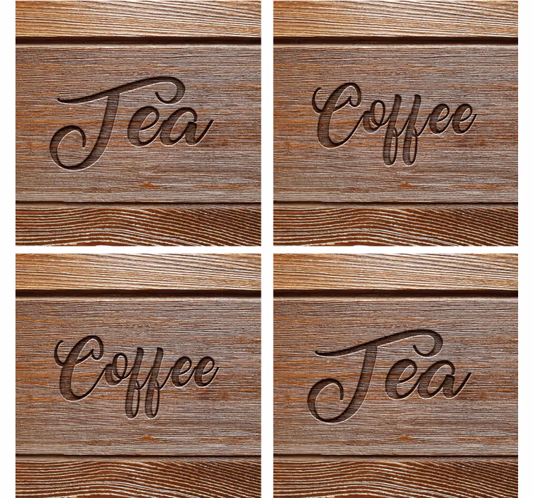 Text coasters with wooden textured labels - TenStickers