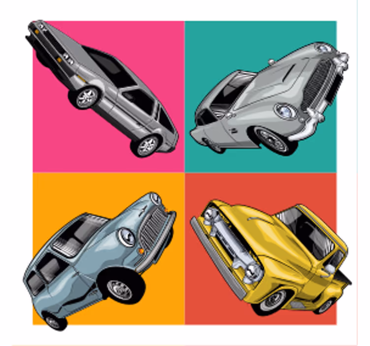 Four designs of old cars vintage coaster - TenStickers
