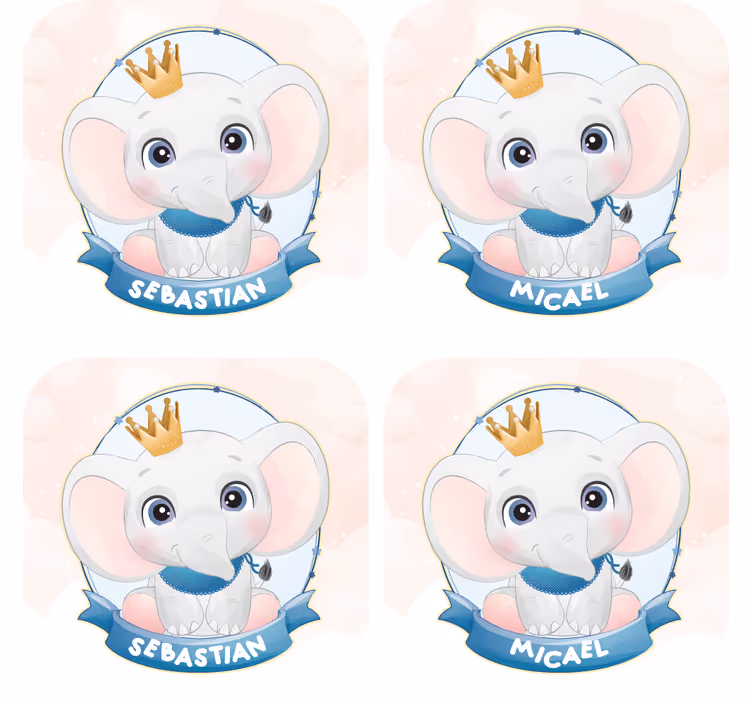 Personalisable coasters elephant character portraits - TenStickers