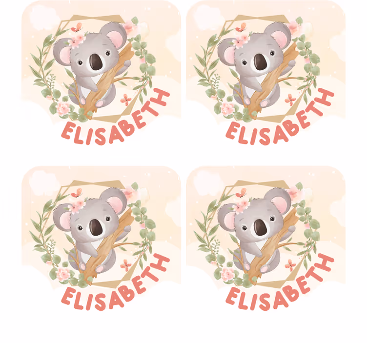 Personalised coasters cute koala with flowers - TenStickers