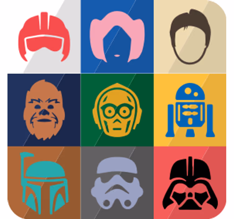 Geek coasters featuring iconic character faces - TenStickers