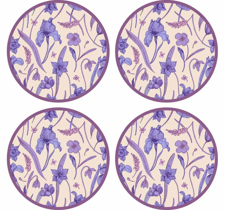 Coasters floral purple design - TenStickers
