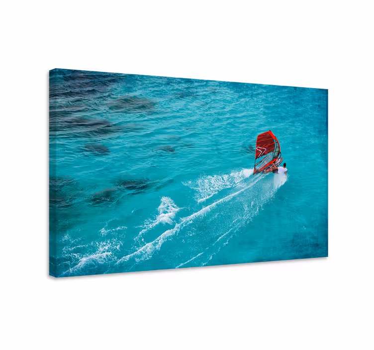 Blue canvas print windsurfer on the water - TenStickers