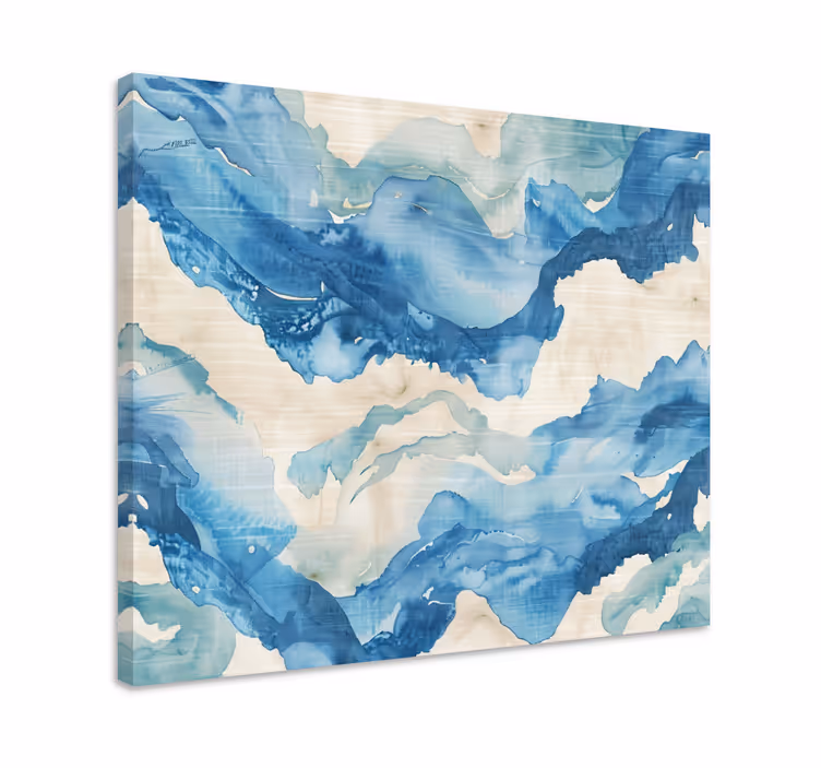 Blue canvas print marbled waves artwork - TenStickers