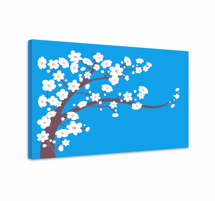Blue canvas print white flowers on blue background - TenStickers