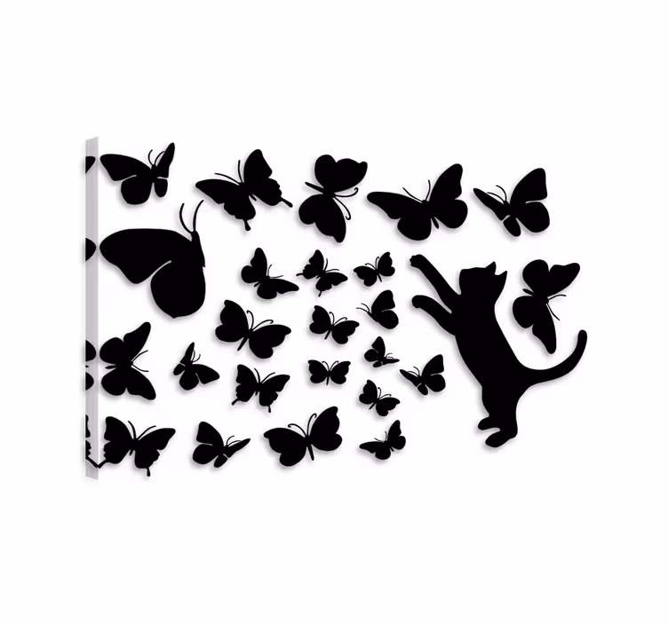 Cat wall art butterfly vinyls and hunting cat - TenStickers